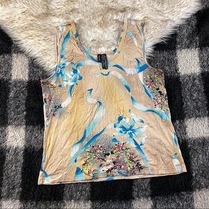 Vintage 90s Y2k Lynn Ritchie floral tank top watercolor XL silk blend